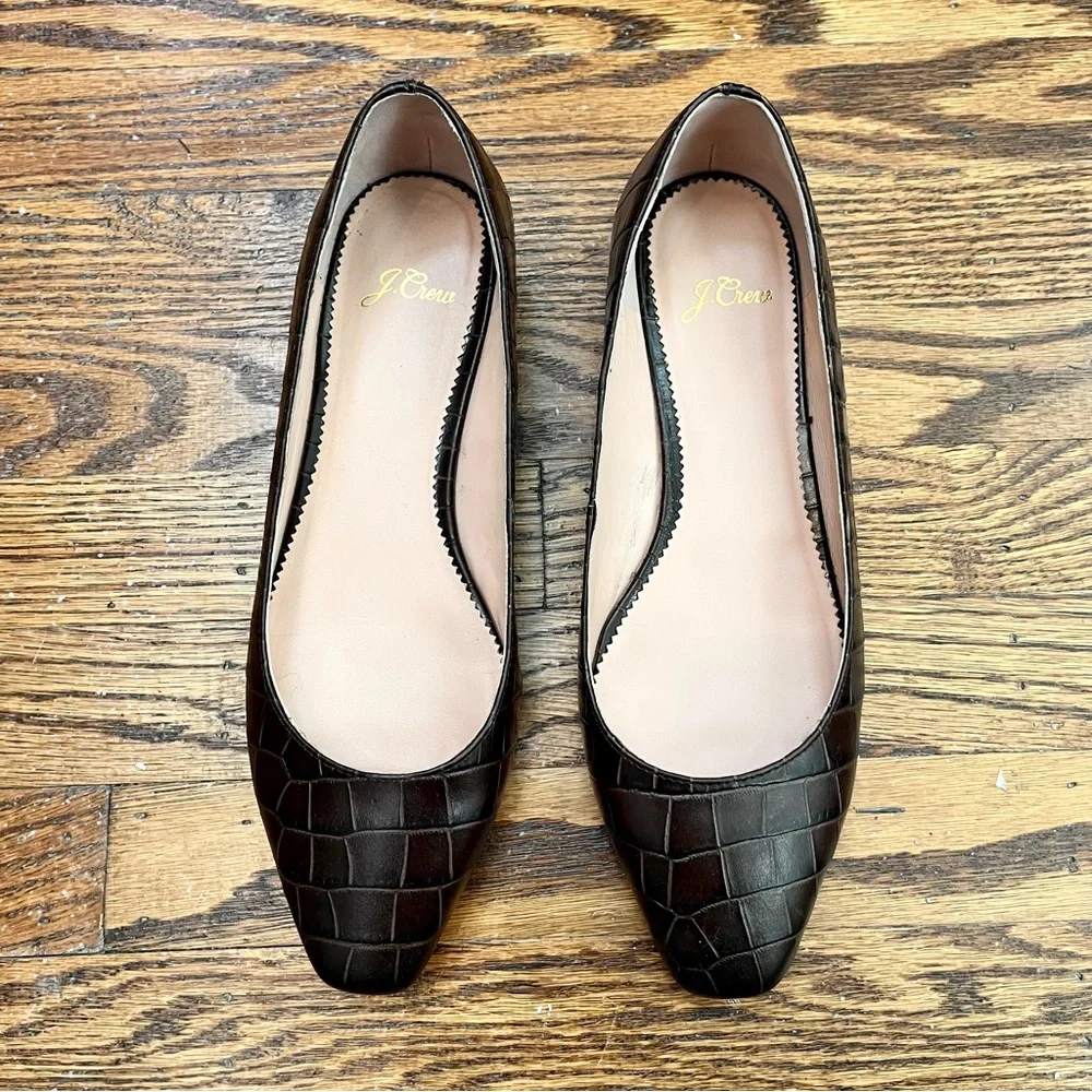 J crew leather croc embossed Carolyn skimmer flats